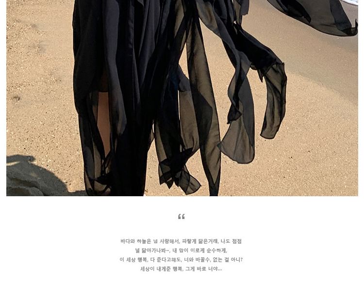 Moanum - Halterjurk met ruches en split, maxi-A-lijn