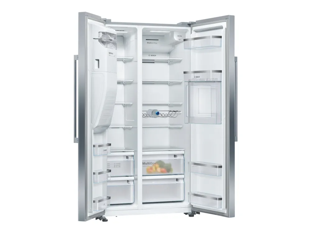 Bosch Serie | 6 KAG93AIEP - Køleskab/fryser - side ved side med vanddispenser, isdispenser - fritstående - bredde: 90.8 cm - dybde: 70.7 cm - højde: 178.7 cm - 531 liter - Klasse E - rustfrit stål