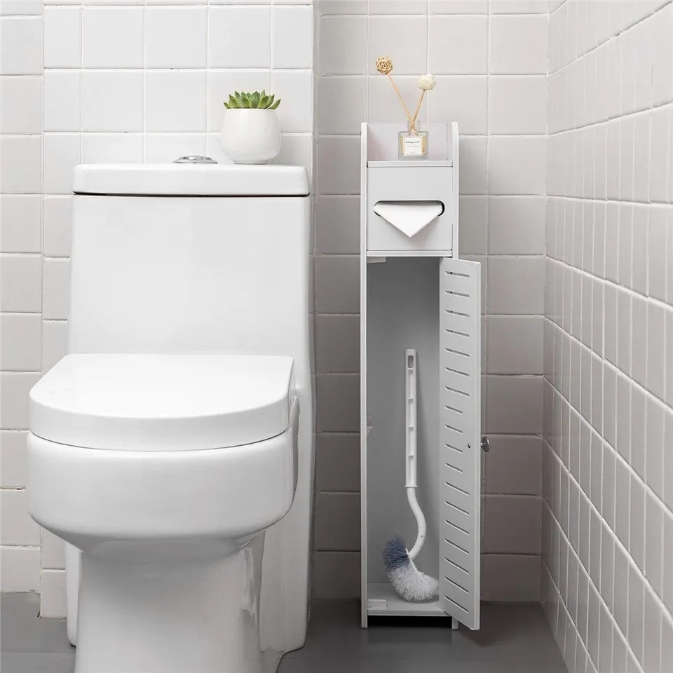 (80x15cm) 2in1 Holz Toiletten Papier Regal WC Papier Halterung mit Ablageflächen - Weiss