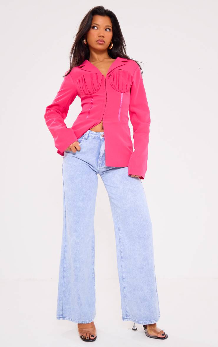 Rose Bonbon Blazer Tailleur Rose Bonbon À Détail Coque Structurée