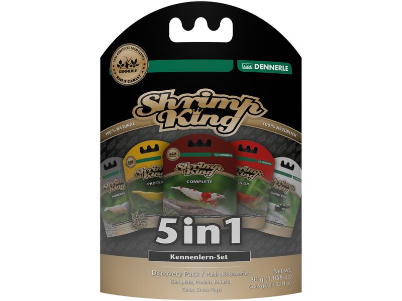 Dennerle Basisfutter Shrimp King 5 in 1, 30 g (5 x 6 g) Allein- und Ergänzungsfuttermittel für Garnelen in Süsswasser-Aquarien Kennenlernpack