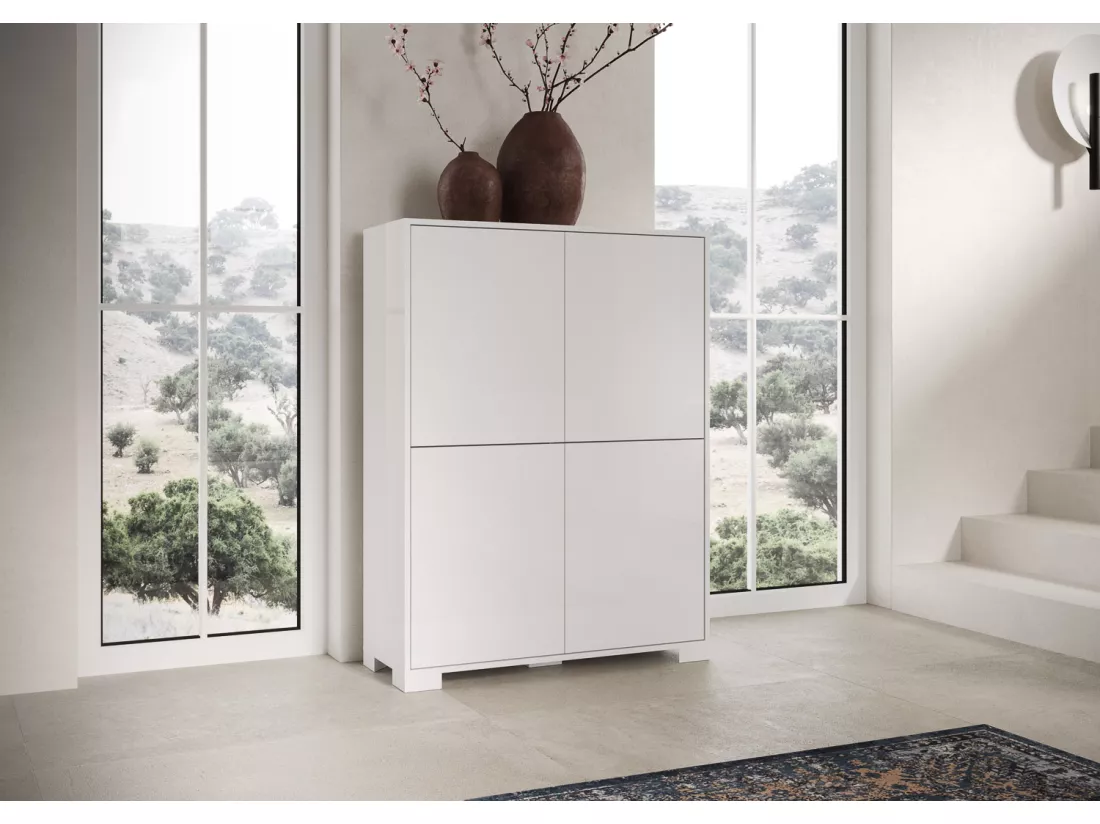Buffet haut 4 portes 90x35x120 cm Lumina blanc brillant