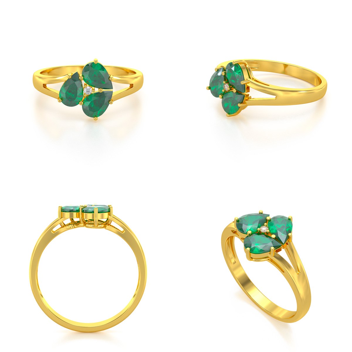 Bague ADEN Or 585 Jaune Emeraude et diamants 2.5grs