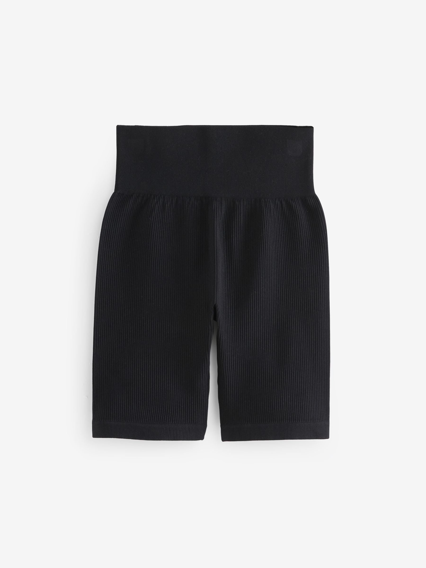 Zwart - Geribbelde fietsshort met hoge taille