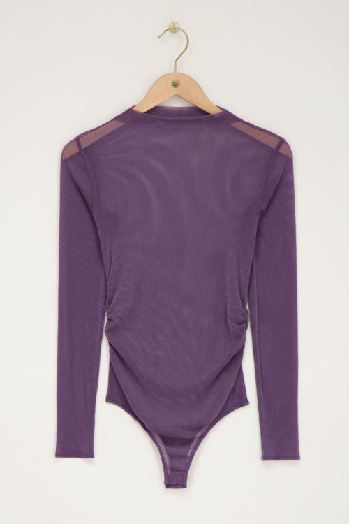 Paarse mesh body met lurex