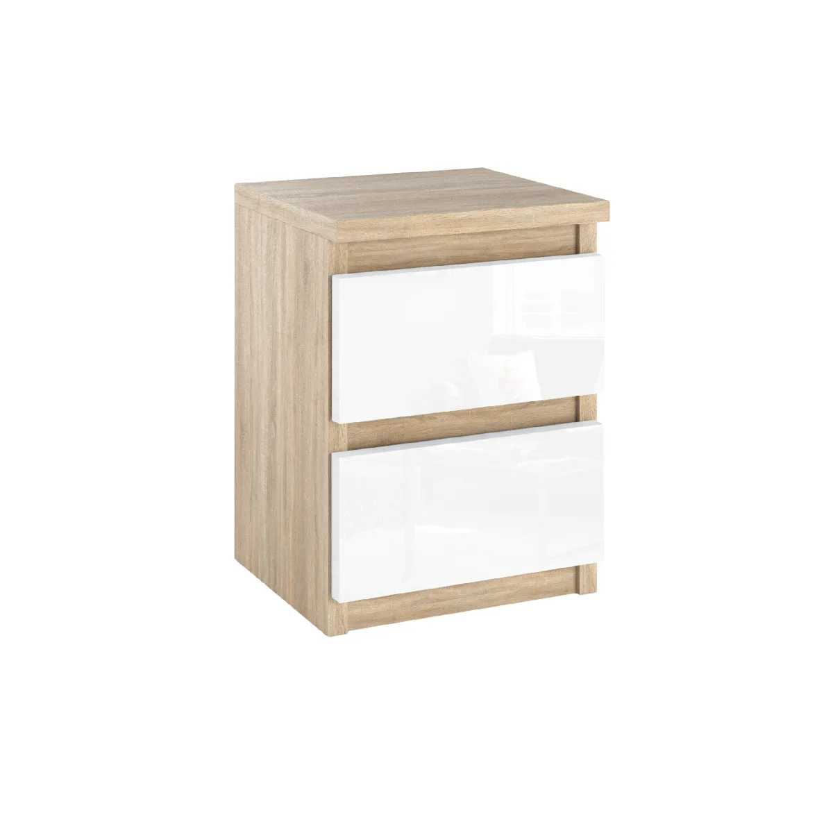 Table de Chevet Sonoma/Blanc Brillant - 2 Tiroirs - 30 cm