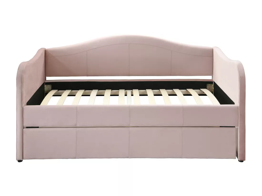 Lit banquette gigogne 2 x 90 x 190 cm - Velours - Rose + Matelas - MATHILDE