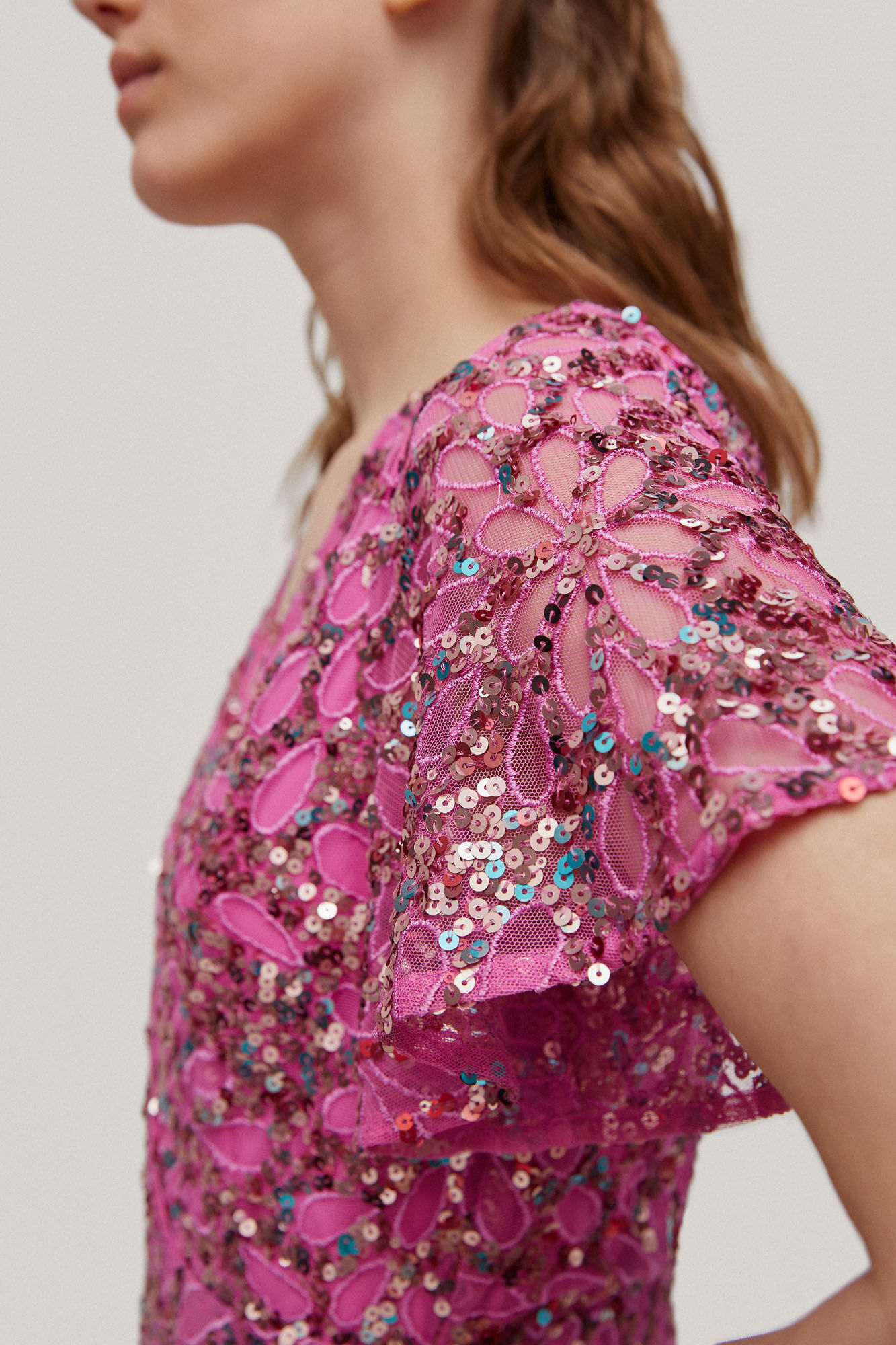 Vestido Lentejuelas com aplicações de miçangas - Rosa