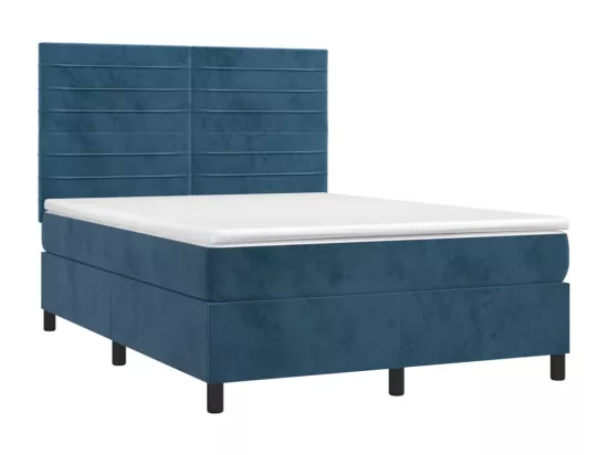 Sommier tapissier matelas et LED Bleu foncé 140x190 cm Velours