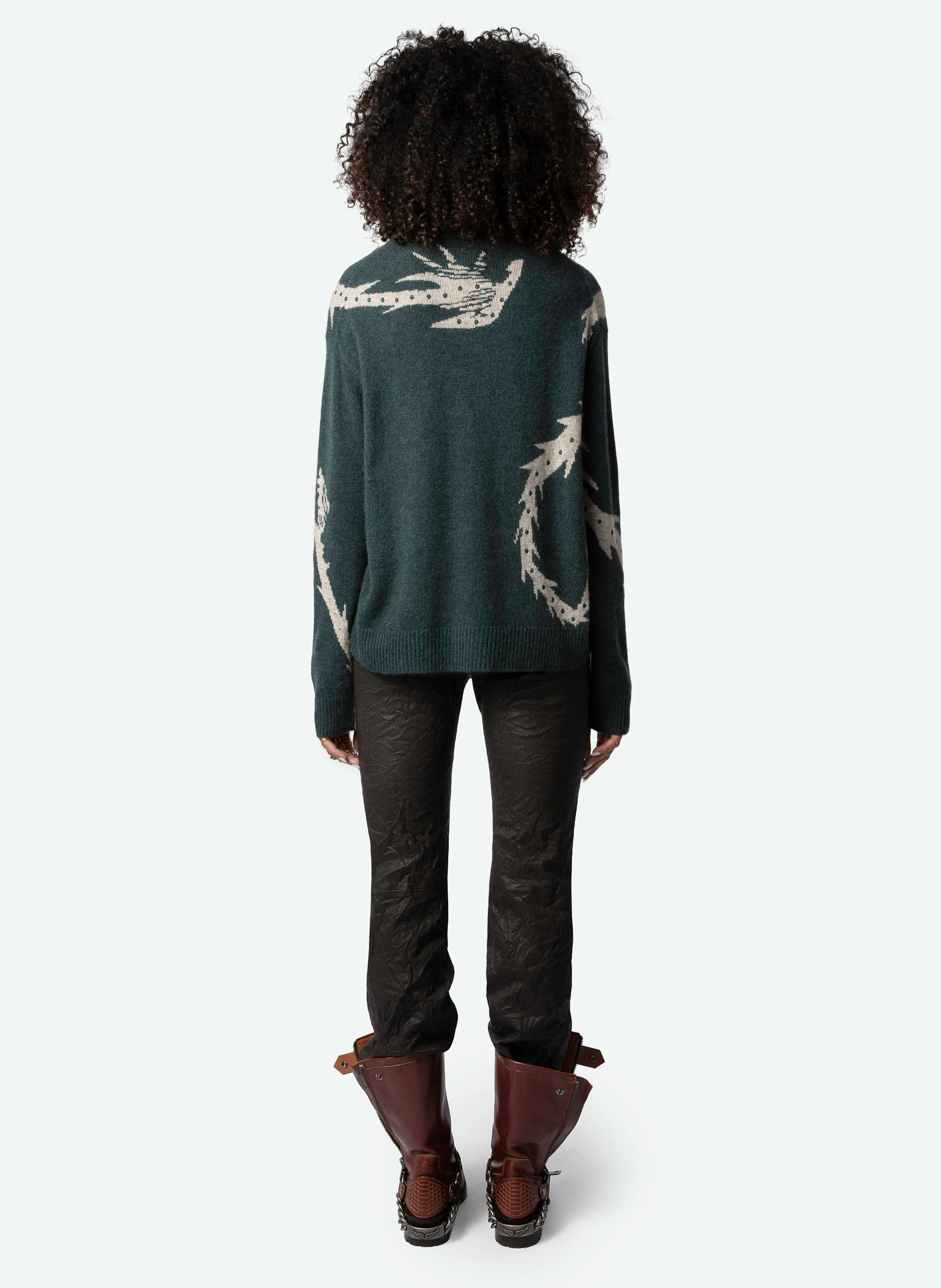 MARKUS - Pull col rond ample en cachemire à motif | Vert