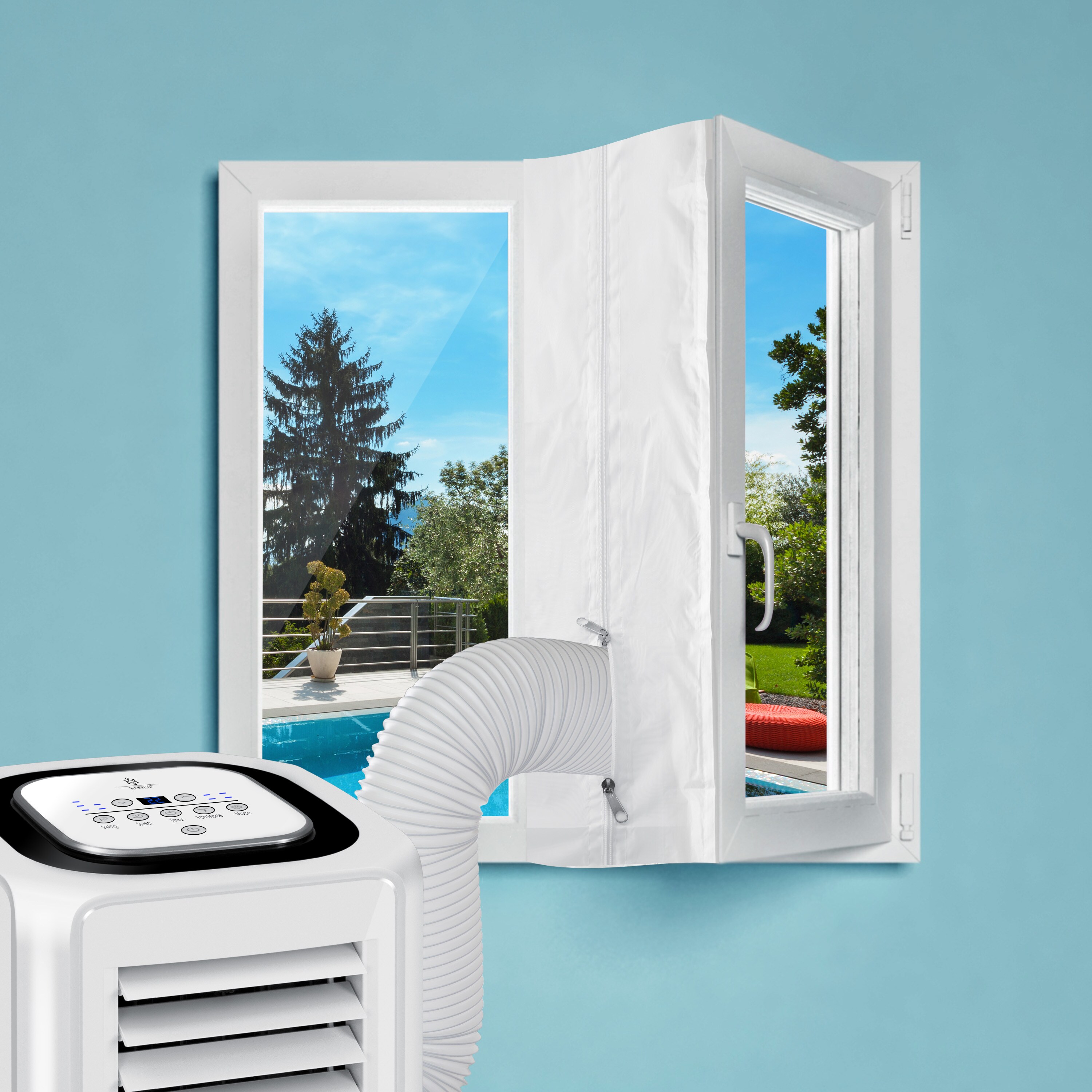 KESSER Fensterabdichtung für mobile Klimagerät, Klimaanlage, Wäschetrockner, Ablufttrockner, Hot Air Stop zum Anbringen an Fenster, Dachfenster, Flügelfenster/Fensterabdichtung