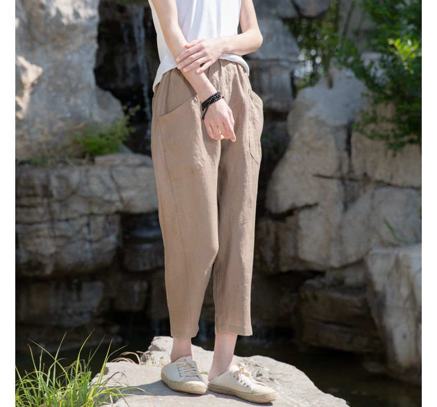Lady Jean - Elastische taille, effen cropped, taps toelopende broek