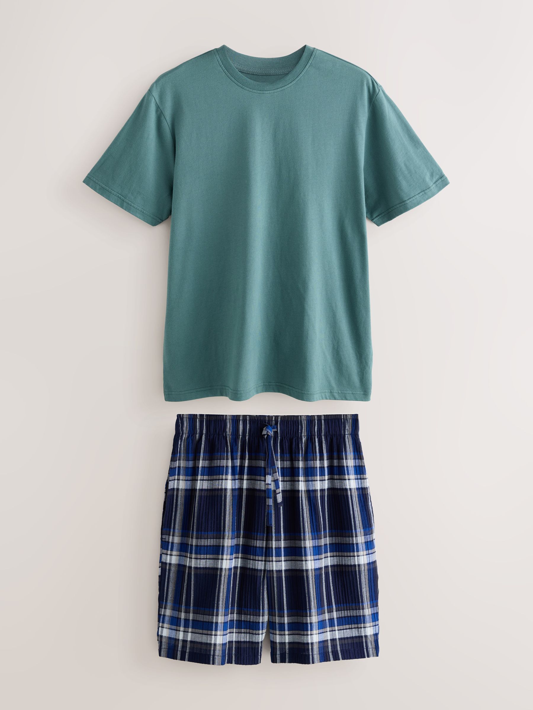 Donkerblauw - Geruite pyjama met korte mouwen