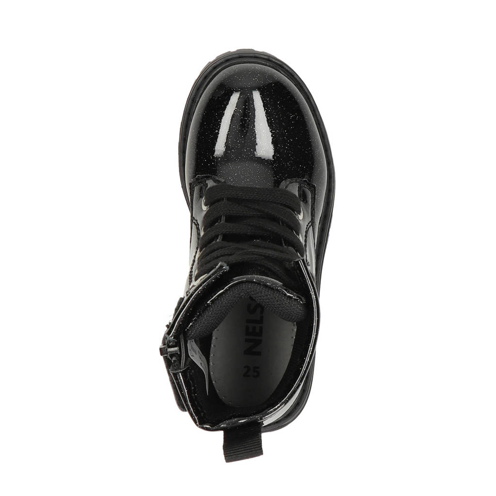 Nelson Kids lak veterboots met glitters zwart
