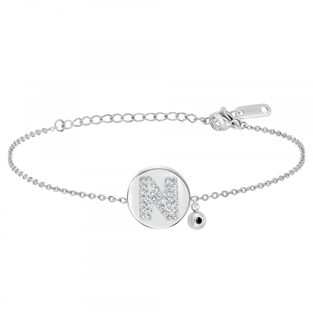 Bracelet alphabet lettre N SC Crystal orné d'un véritable diamant noir