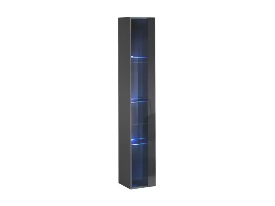 Vitrine suspendue – Gris – Collection SWITCH – Porte vitrée et LED inclus – Grand modèle