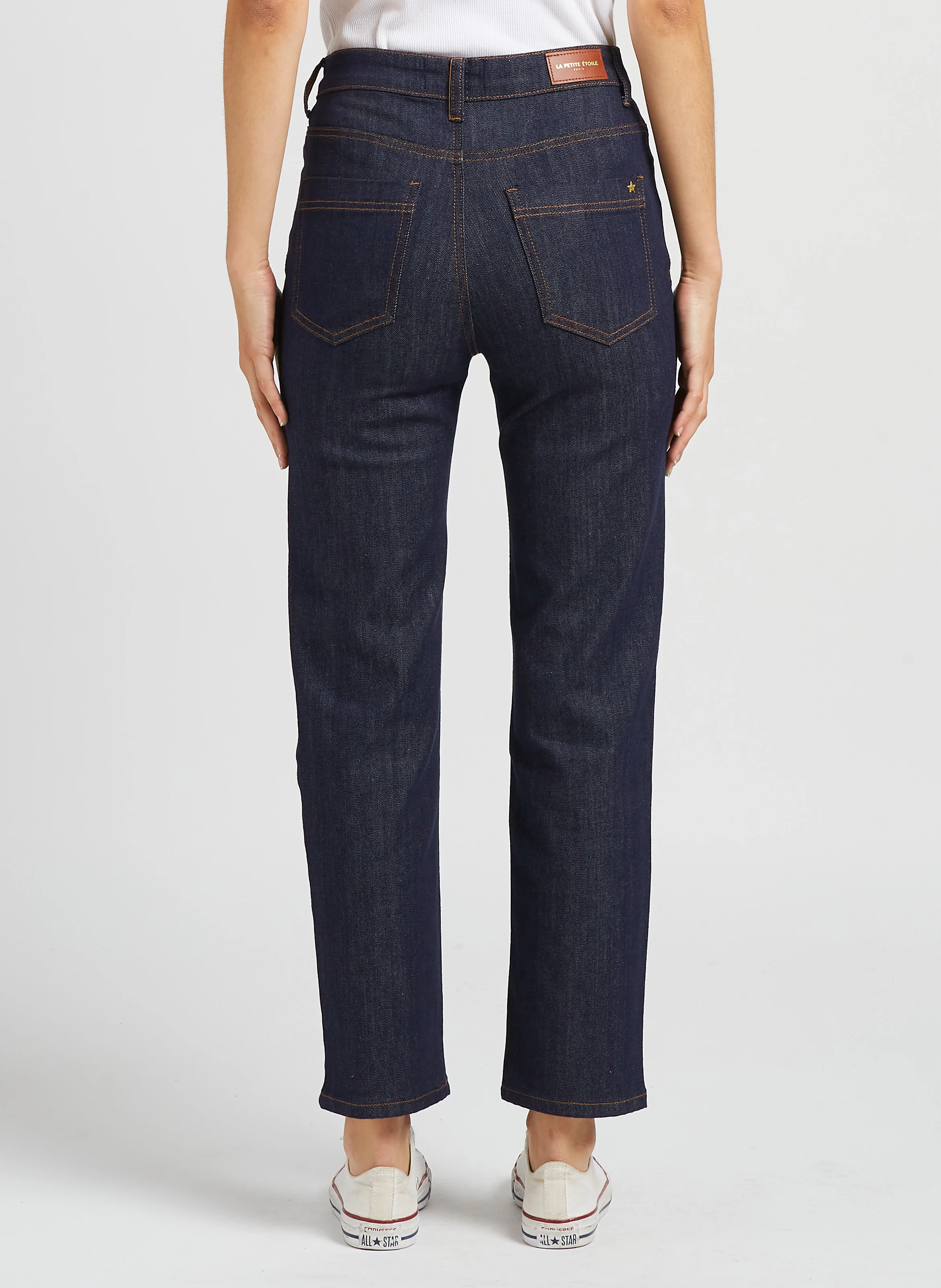 BRIEG - Jean droit taille haute en coton mélangé | Bleu