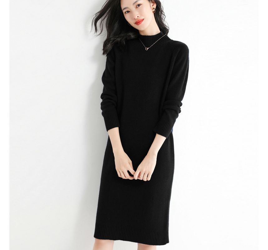 Gistinty - Effen midi-truijurk met mock-neck