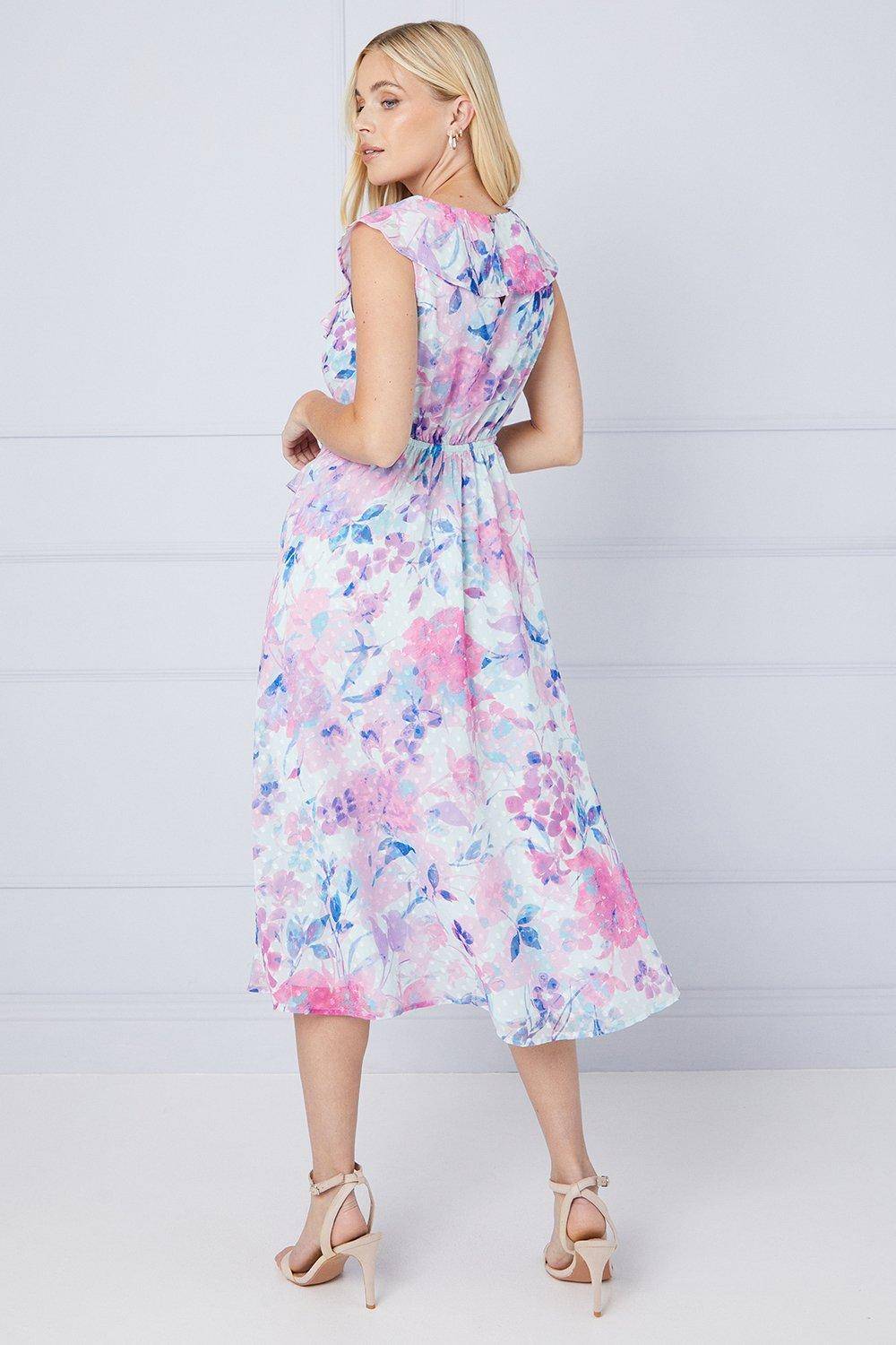 Wallis Robe Midi à Volants Motif Floral Petite