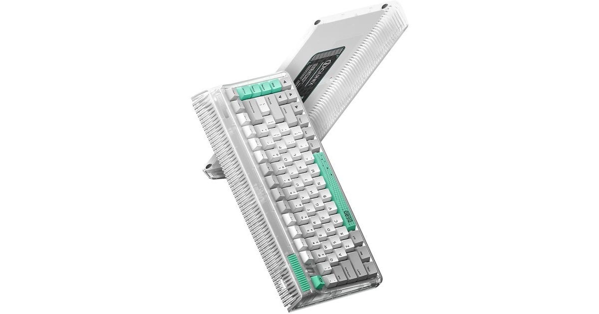 IqunixOG80 Wormhole Wireless Mechanical Keyboard, gaming toetsenbord  (Grijs/groen, US lay-out, IQUNIX Moonstone, RGB leds, 80% (TKL), Hot-swappable, PBT, 2.4GHz | Bluetooth 5.1 | USB-C)