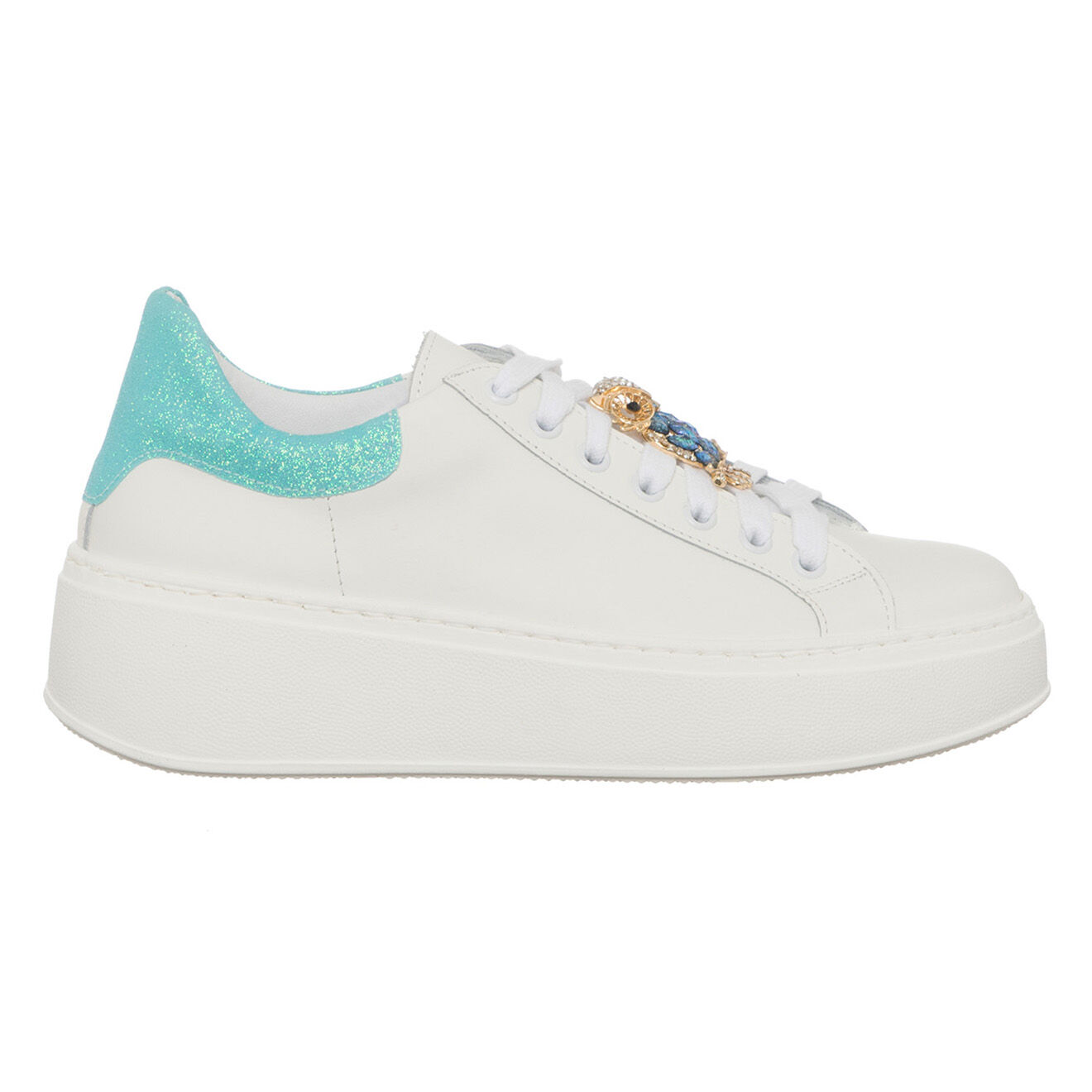 Loretta Pettinari Sneakers en Cuir Guf blanc/turquoise