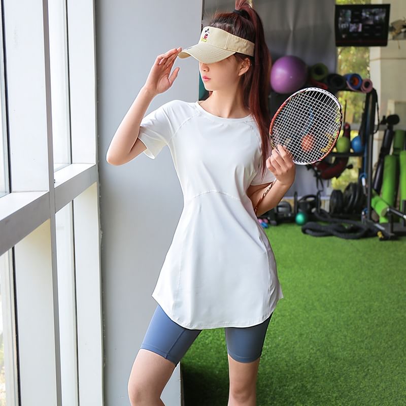 FAYE - Effen sport-T-shirt met korte mouwen en ronde hals