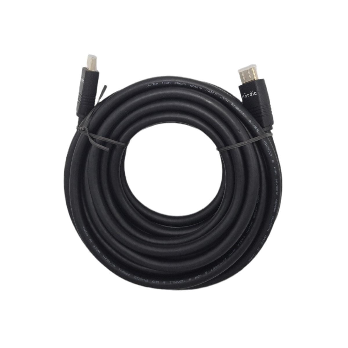 NÖRDIC CERTIFIED CABLES 5m Ultra High Speed ​​​​HDMI2.1 8K 60Hz 4K 120Hz 144Hz 48Gbps Dynamic HDR eARC Game Mode VRR Dolby ATMOS gullbelagt PVC svart