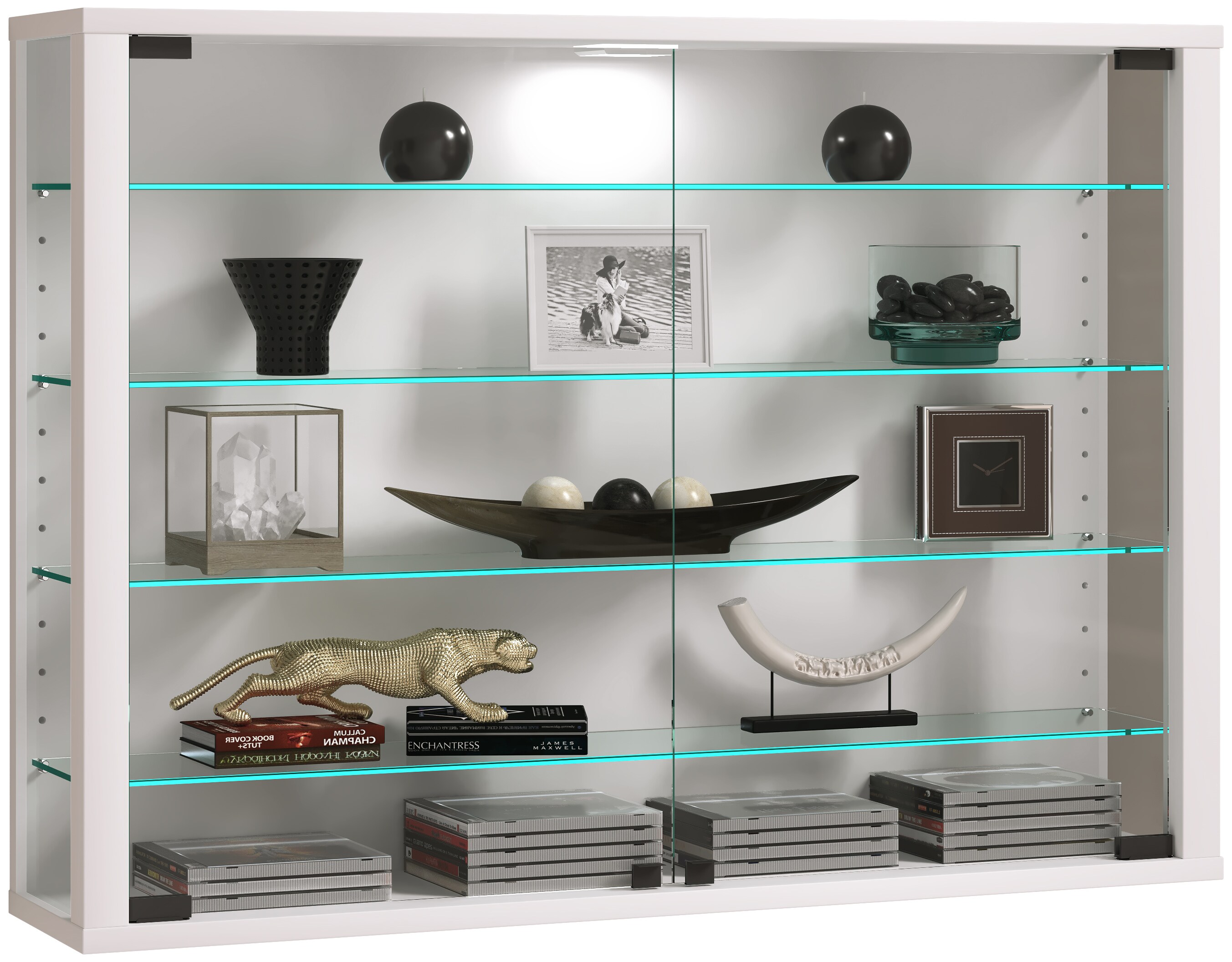 VCM Glasvitrine hängend | Vitrine Glas mit ESG-Sicherheitsglas | Maße: H. 60 x B. 83 x T. 18 cm | Hängevitrine Glas | Modern und platzsparend | Glas Vitrinenschrank - Vitrosa L