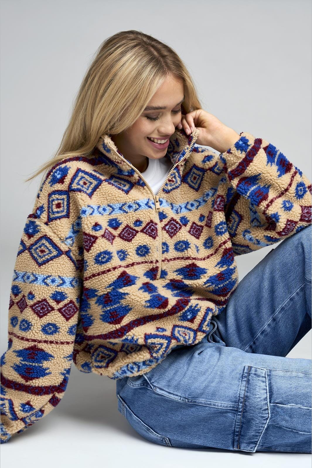 Only Onljanne Aztec Teddy L/S Halfzip Cc Swt