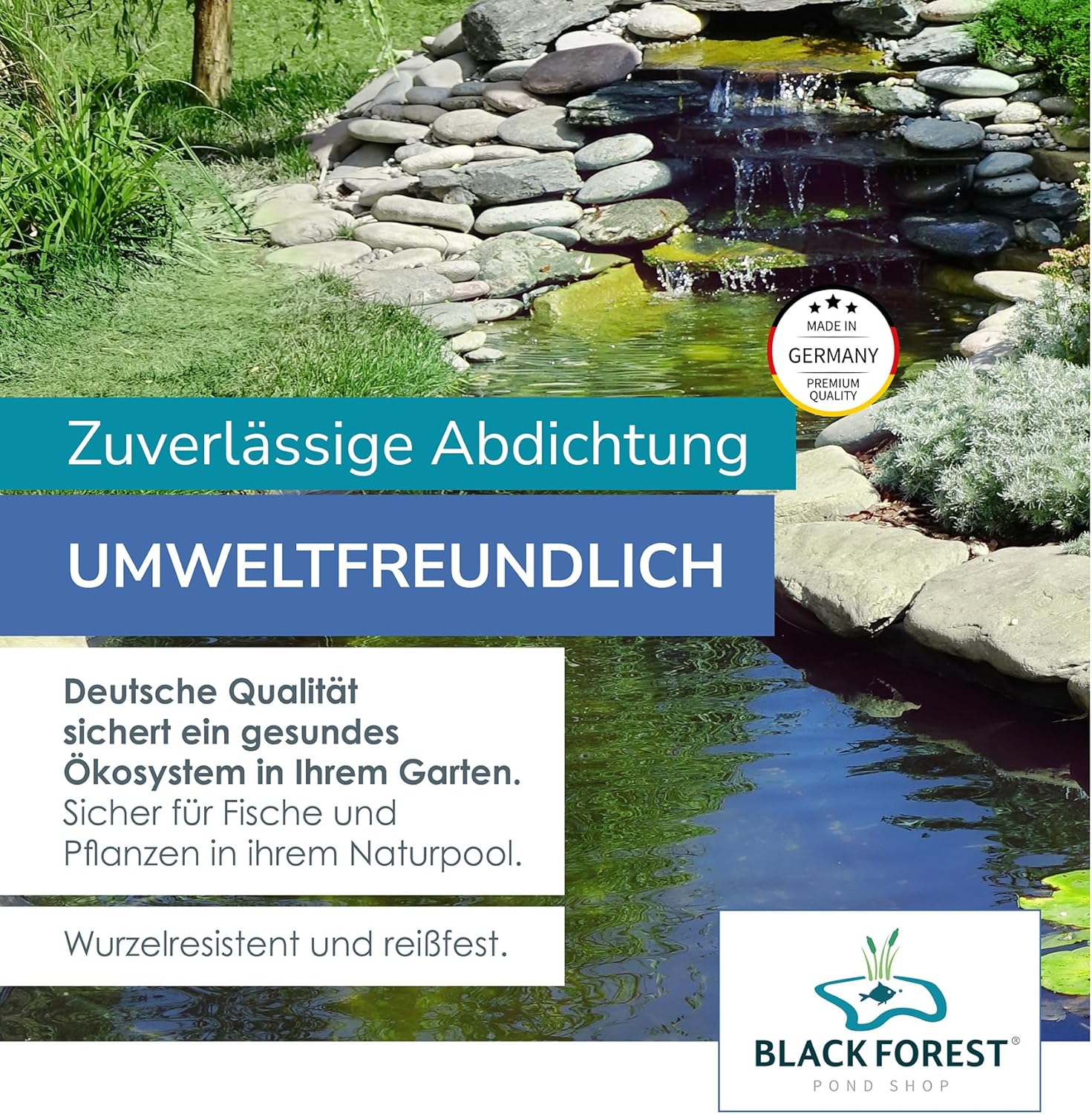 Schwarze PVC Teichfolie 1,50 mm 4 x 5 m für Schwimmteich Gartenteich Badeteich - Made in Germany 4x5m