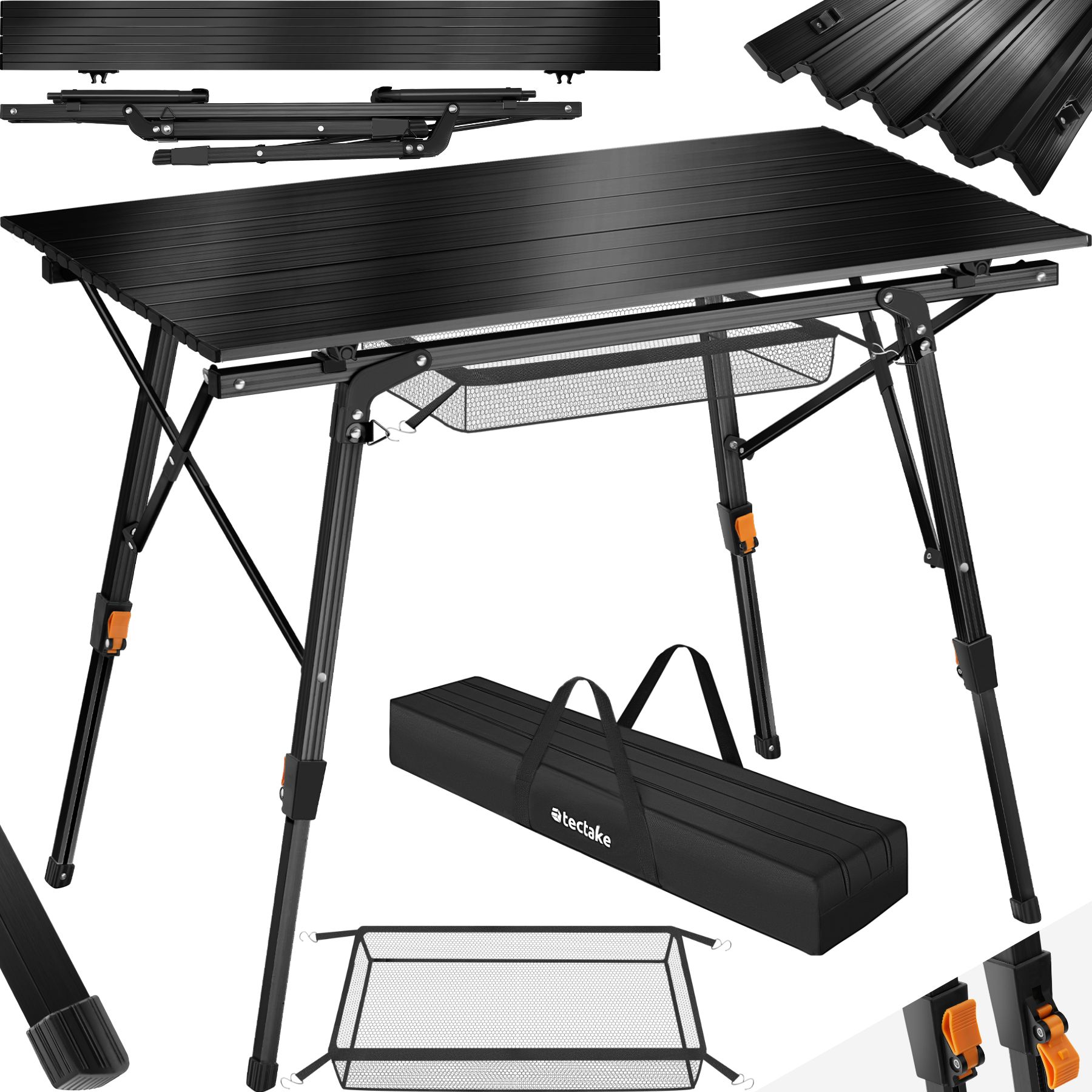 tectake® Campingtisch, faltbar, höhenverstellbar, 90 x 52 x 47 - 70 cm