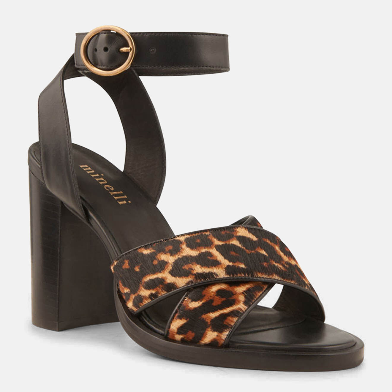 Minelli Sandales en Cuir façon poulain Camille léopard - Talon 9 cm
