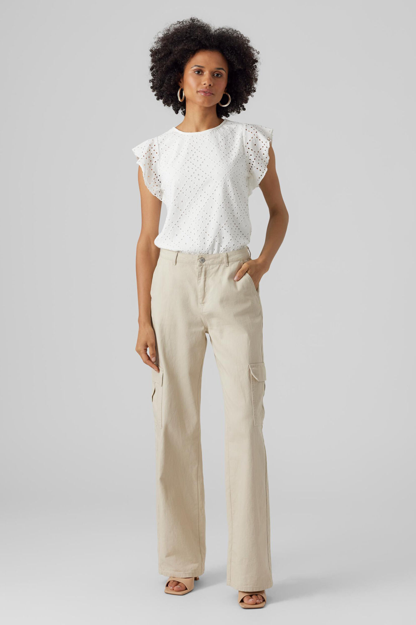 Top feminino com estampa de volante - Branco