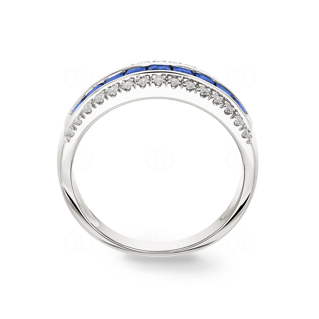 Saphirring 750/18 K Weissgold mit Diamanten 0.20 ct H/si