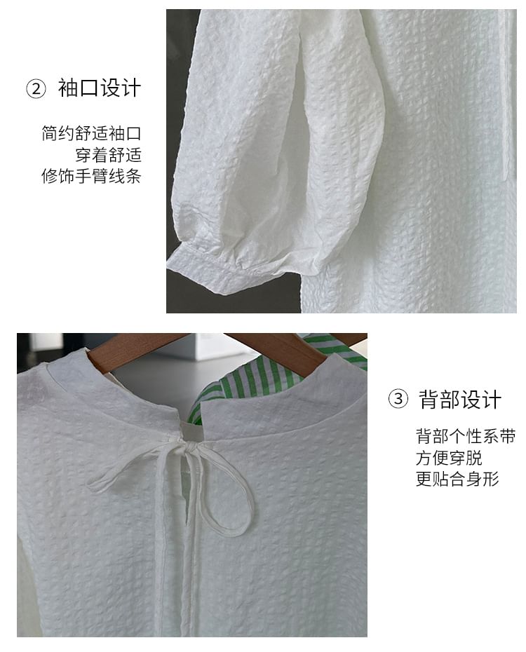 Meatacci - Blouse met hoge hals en pofmouwen en strepen