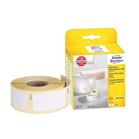 Avery Zweckform AS0722520 Rollenetiketten Adressaufkleber 25 x 54 mm, 1 Rolle/500 Etiketten, weiß