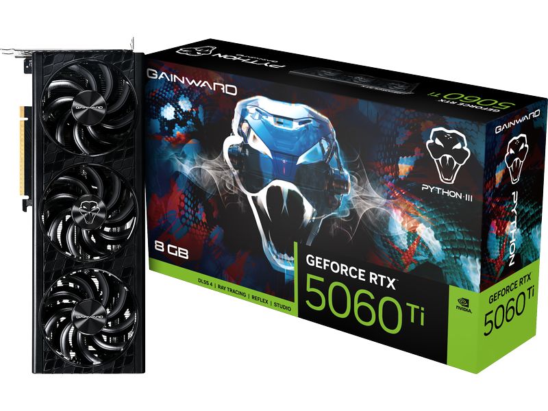Gainward Grafikkarte GeForce RTX 5060 Ti Python III 8 GB Grafikkarte mit 8 GB GDDR7-Speicher ermöglicht Auflösungen bis zu 8K