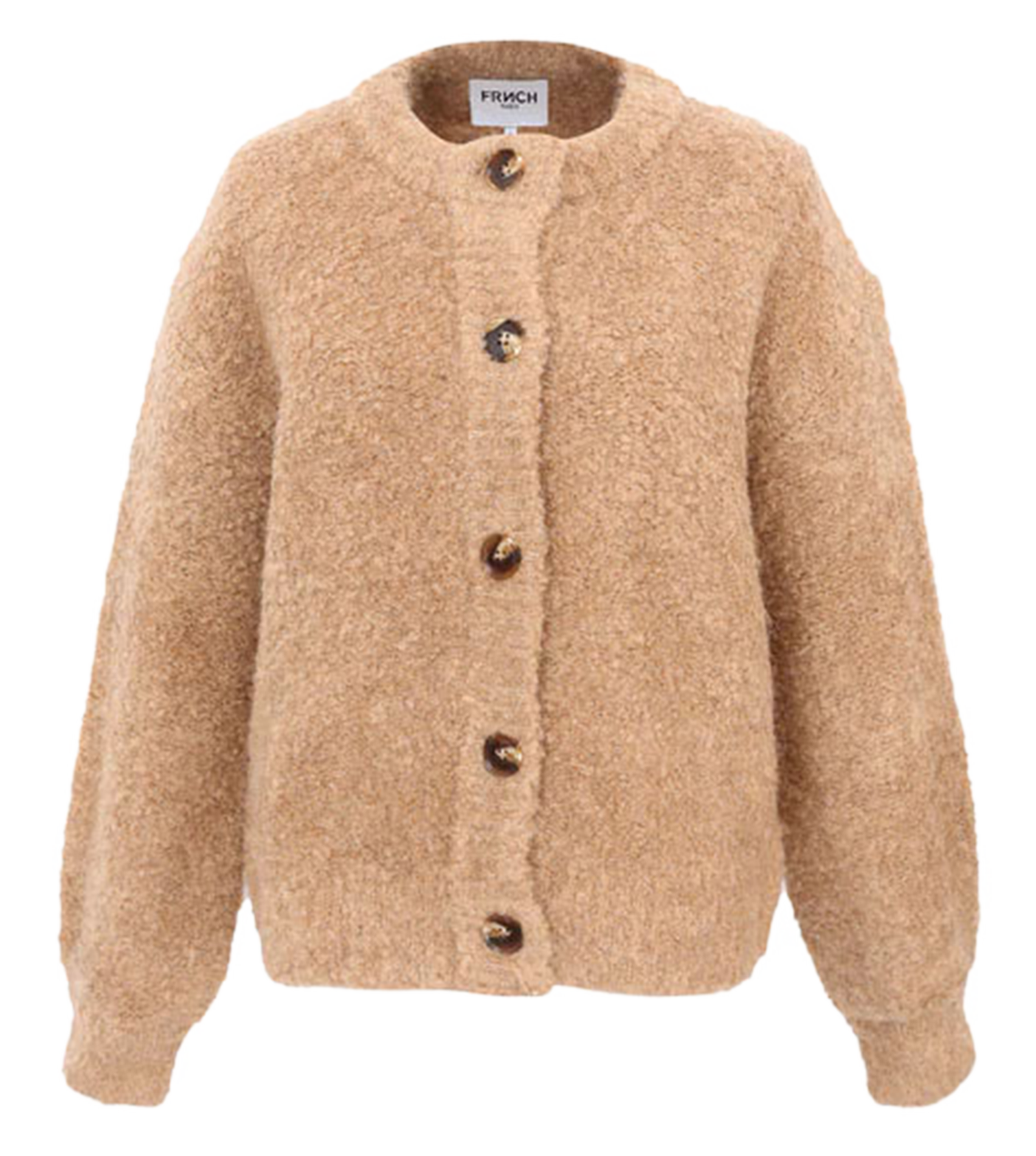 MEGANE - Cardigan col rond en maille bouclette | Marron