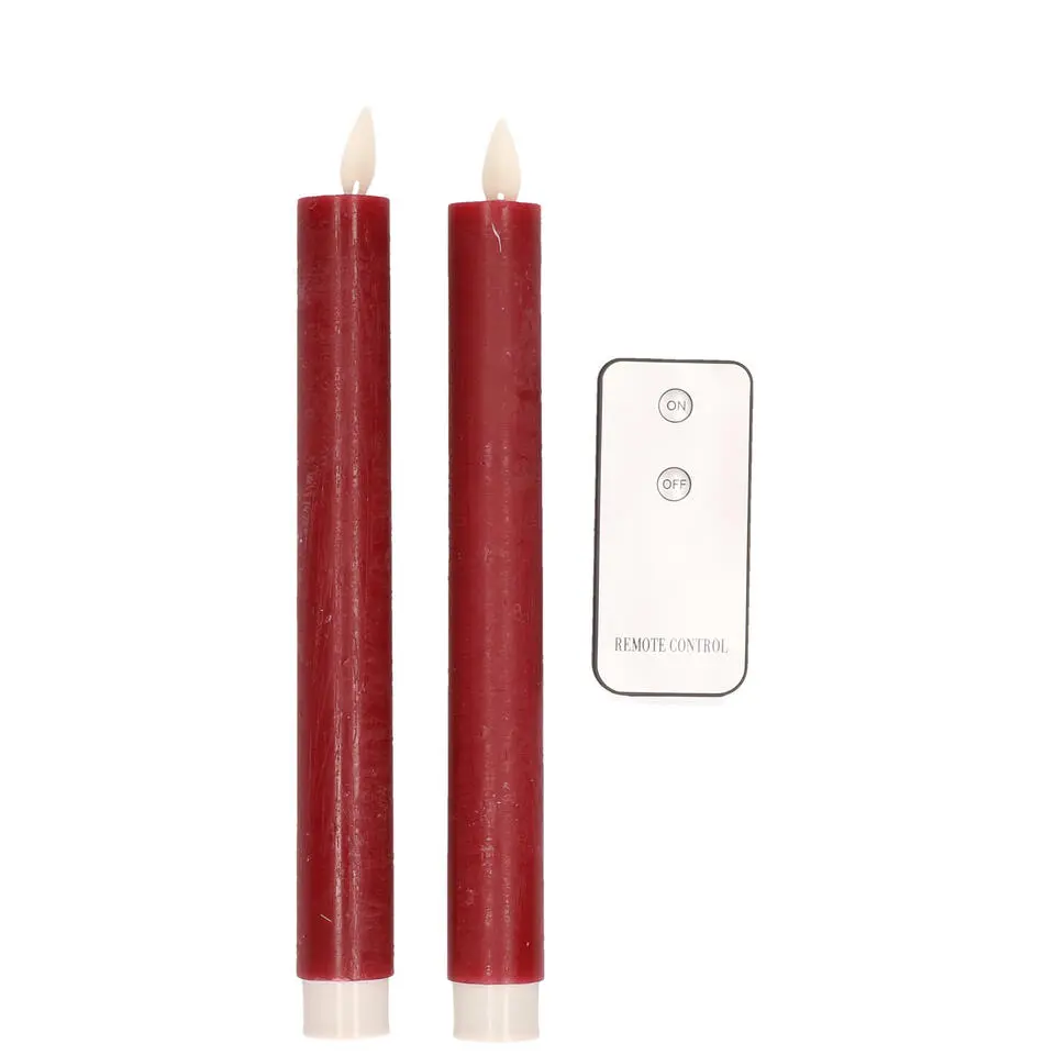 Anna's Collection Dinerkaarsen - 2x - rood - LED - met remote