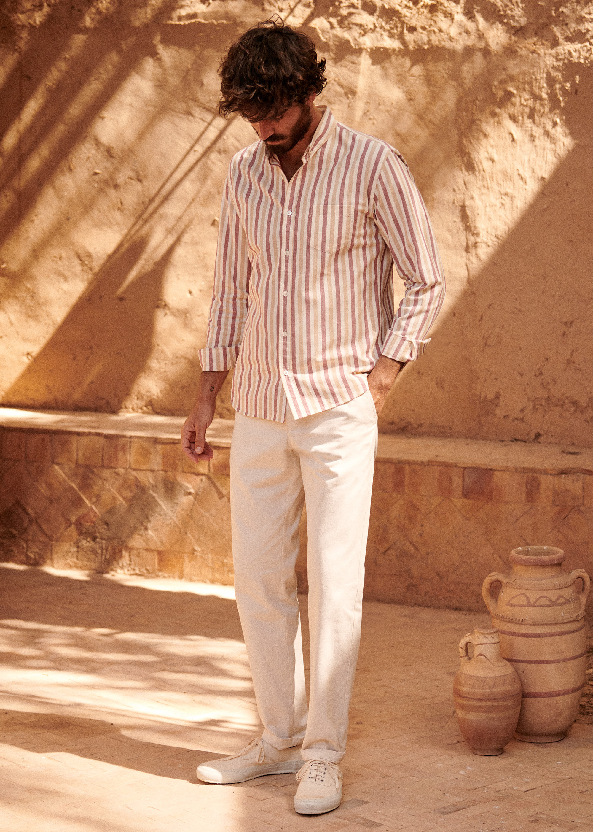 Pantalon Danny Coton Lin - Naturel - E-SHOP/BAS Pantalons 5905605