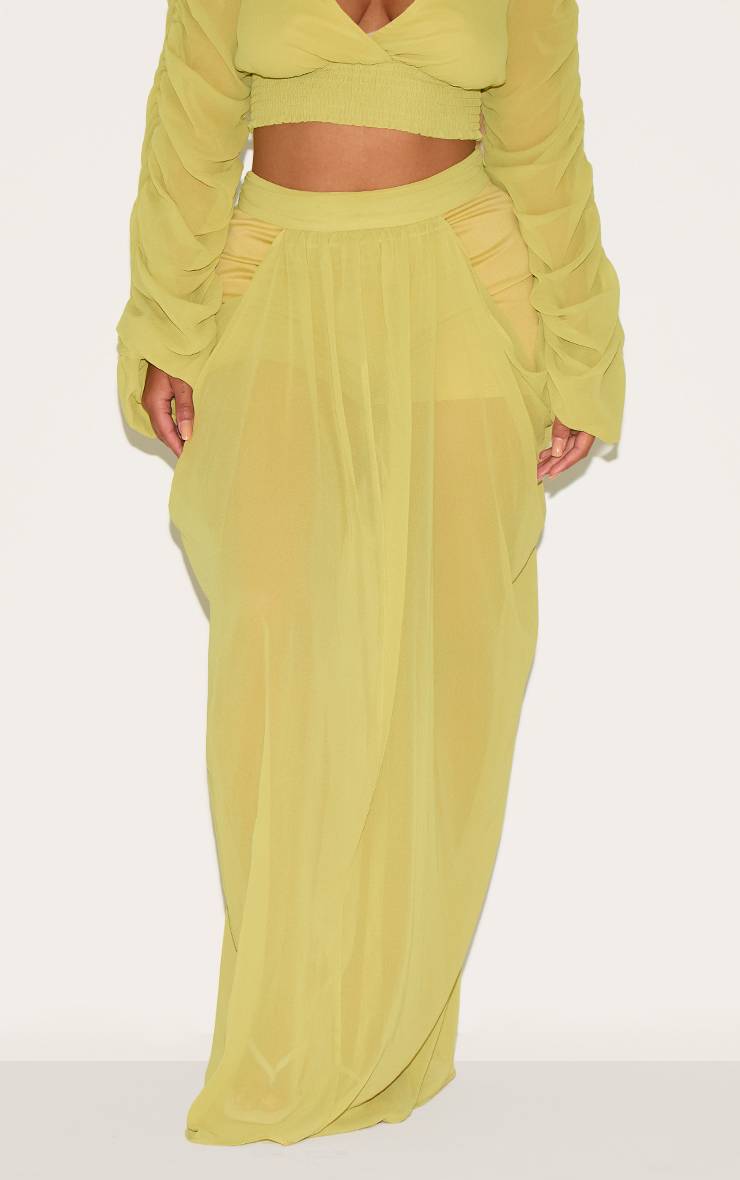 Citron Vert Jupe Longue Drapée En Mousseline Taille Haute Shape