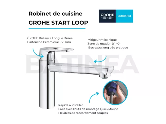 Robinet de cuisine GROHE Start Loop bec long chromé
