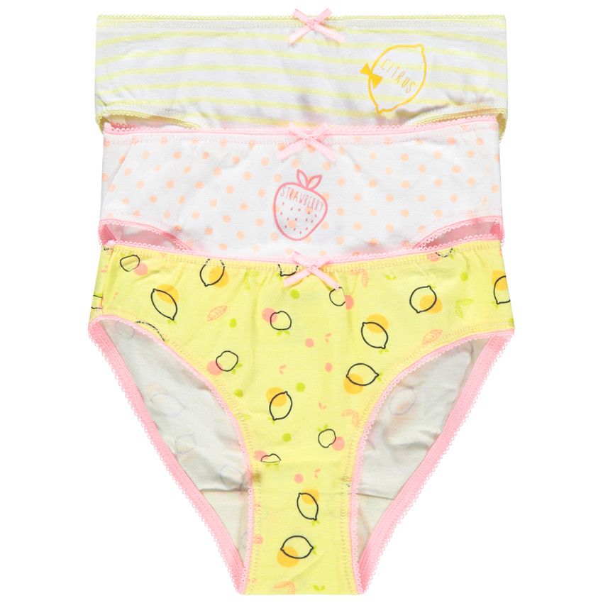 Lot de 3 culottes en coton à fruits imprimés - Jaune