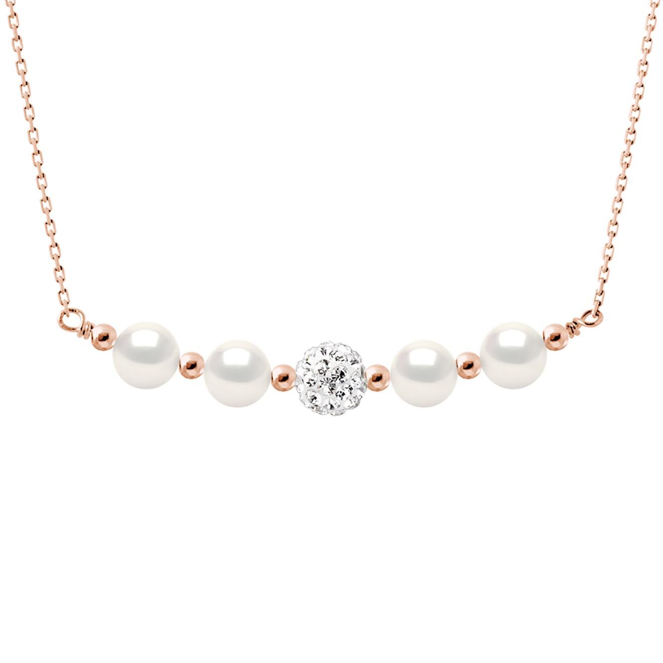 Mitzuko Collier Argent plaqué Or Rose, Cristal & Perles d'Eau Douce rondes blanc naturel