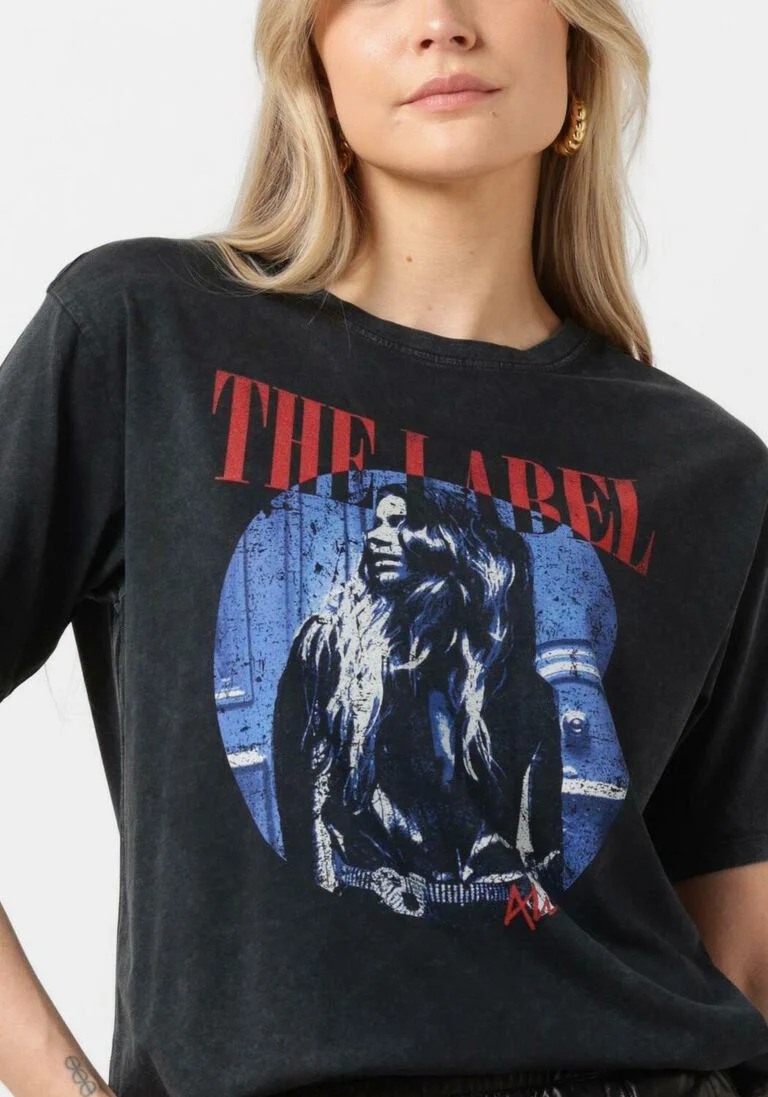 ALIX THE LABEL zwarte alix the label t-shirt ladies knitted photoprint t-shirt
