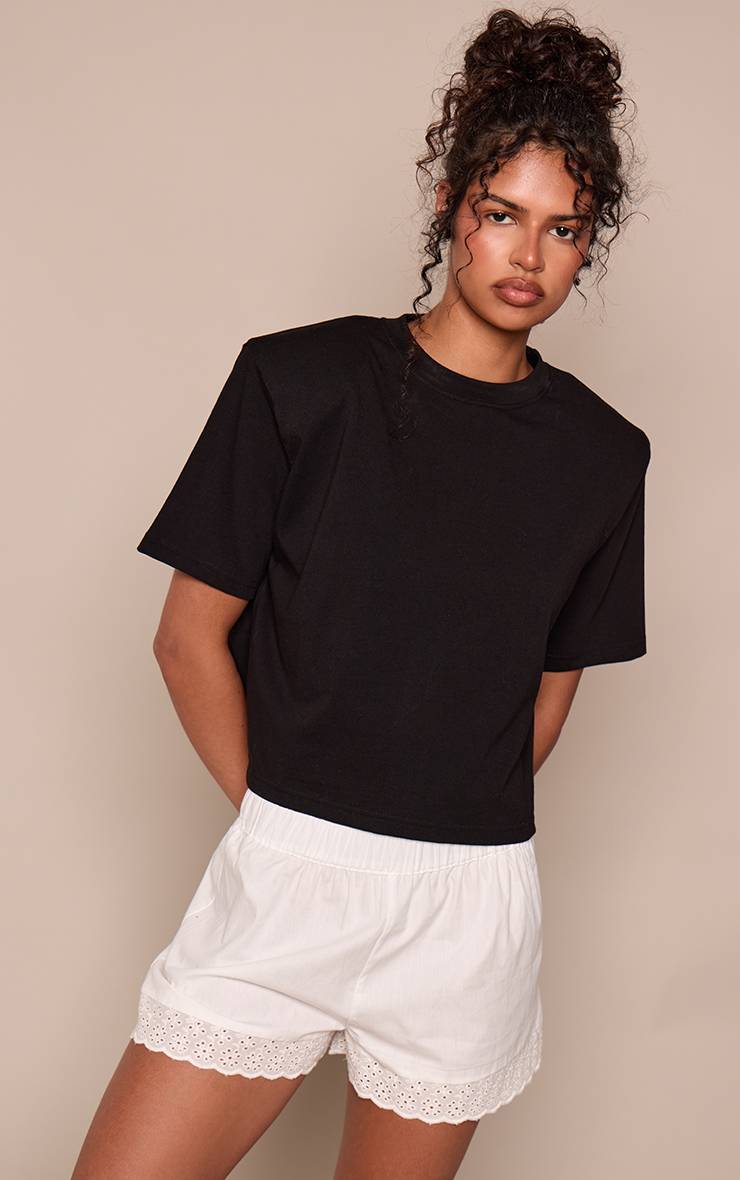 Blanc Short En Coton Avec Détails Broderie