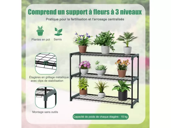 Serre de Jardin en PE avec Étagère à Plantes 3 Niveaux, Construction en Acier Imperméable 198,5x98x215cm, Vert