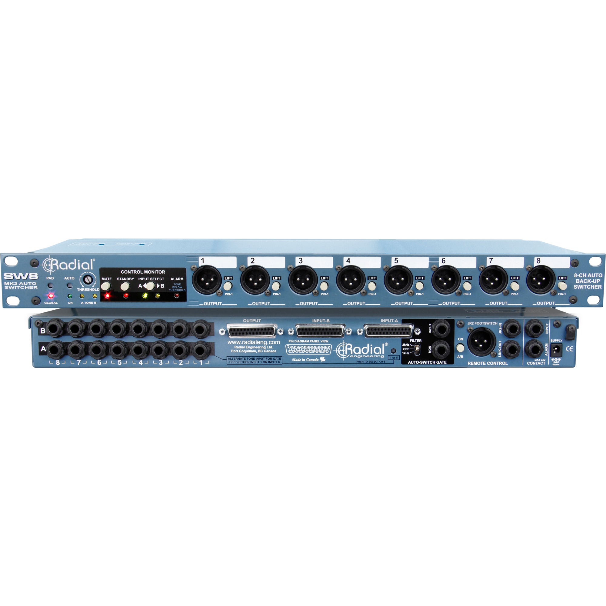 Radial SW8 switcher en interface voor back-up