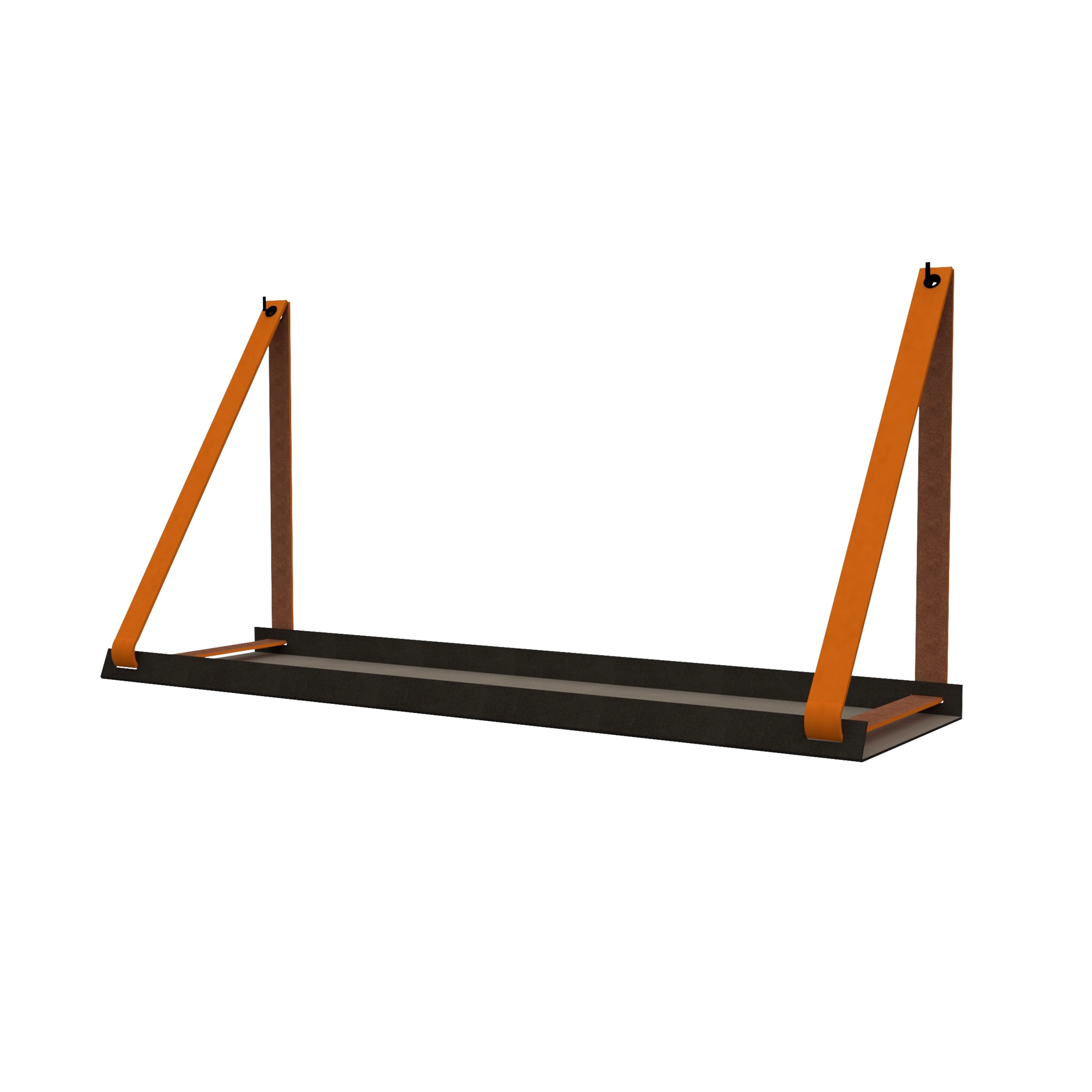 Stalen wandplank 98x20cm - incl. leren plankdragers Stalen wandplank met leren plankdragers - Oranje
