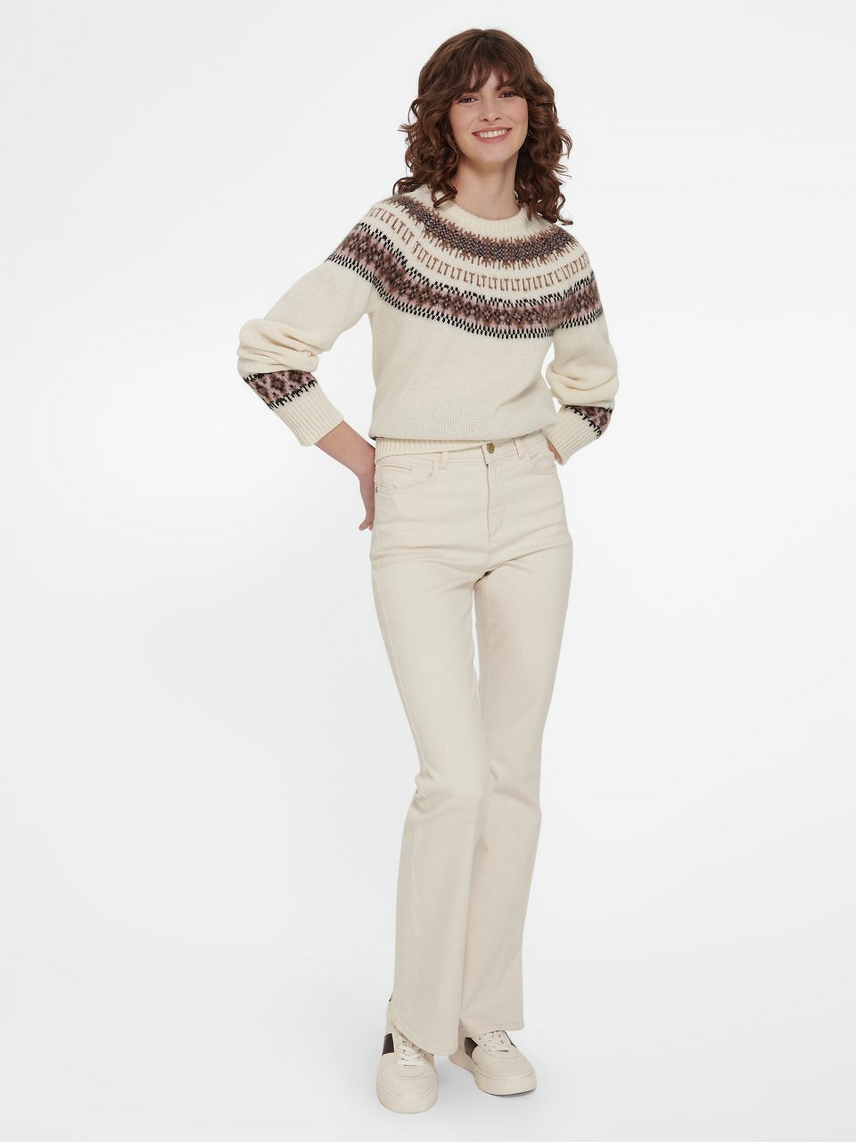Rundhals-Pullover mit norwegischem Ethno-Design